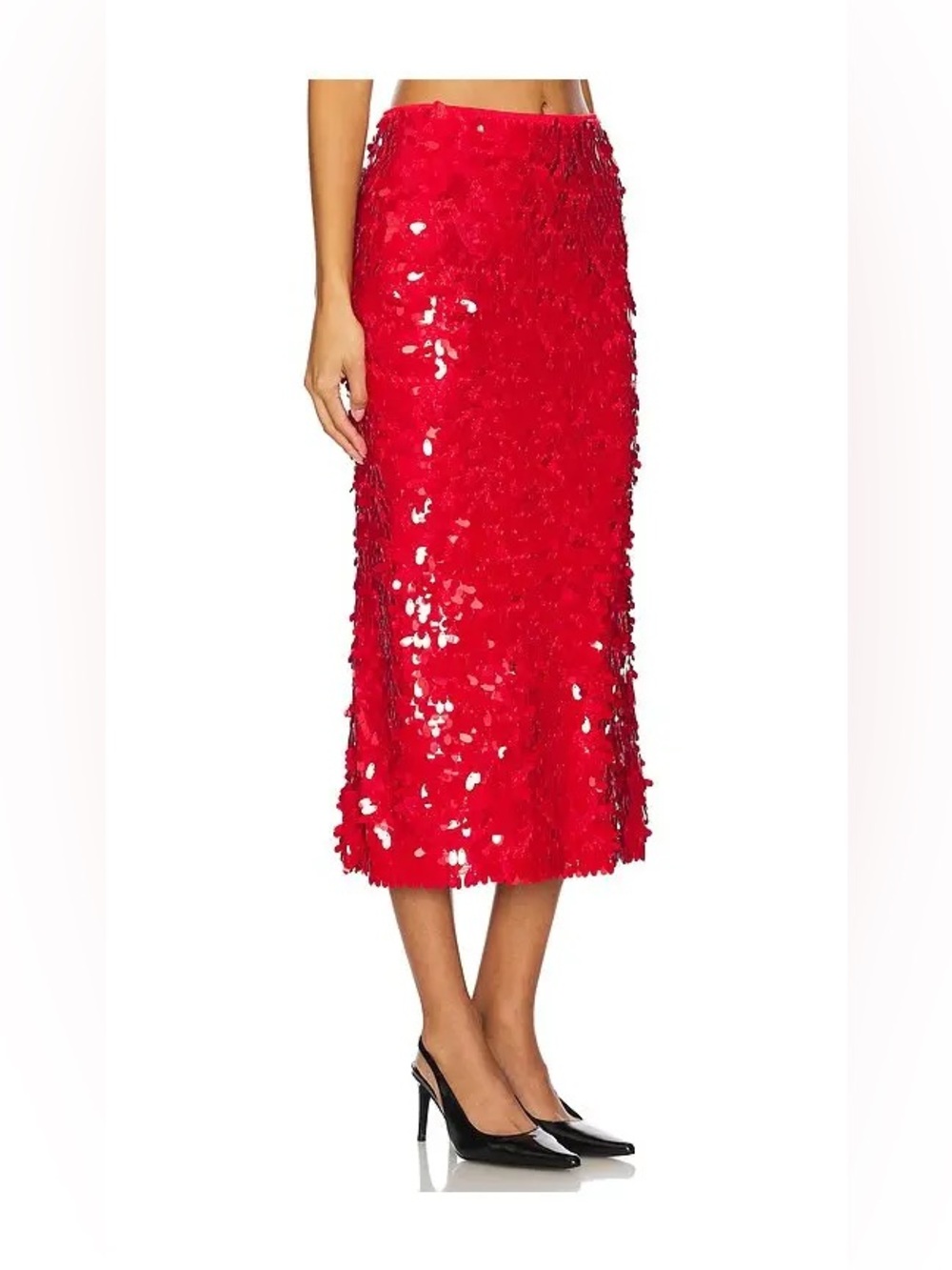 Red Sequin Midi Skirt - Women